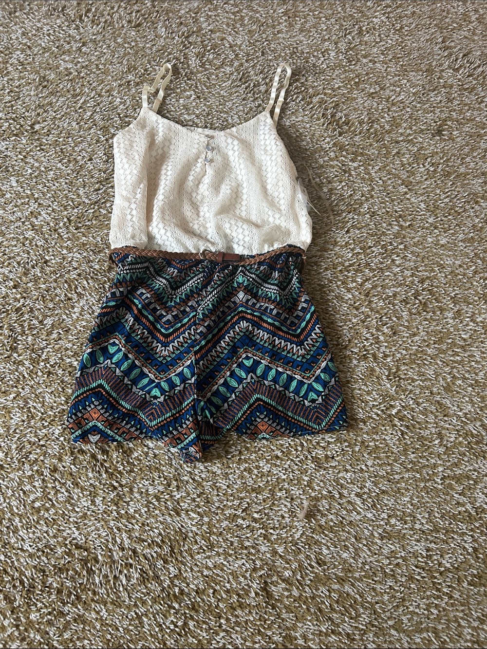 Love Reign Cream Top + Multicolor Chevron Romper